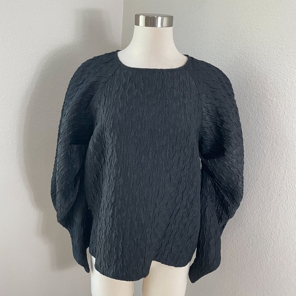 Express Womens Medium‎ Black Textured Blouse Long Sleeve Shirt Top